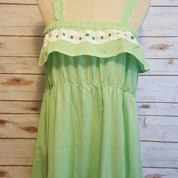 Vintage Dresses & Skirts - True vintage green & white gingham summer dress